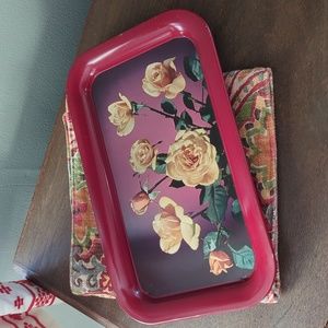 Vintage Metal Serving Snack Tray Featuring Roses